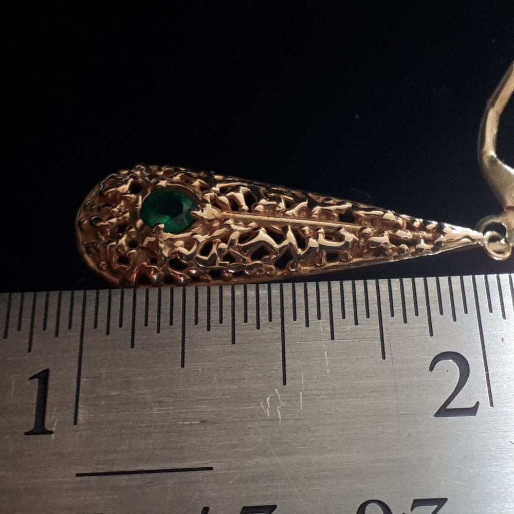 OOAK 14K Gold and Emerald Earrings - Picture 5 of 11